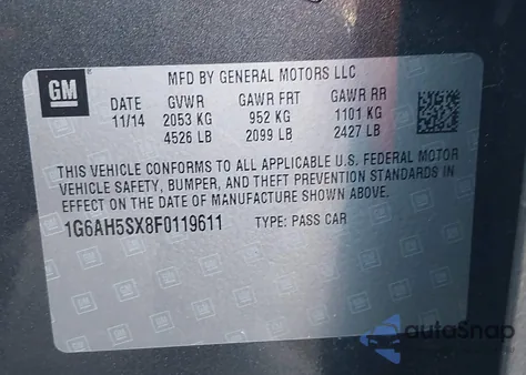 2015 Cadillac Ats Luxury z USA, uszkodzony, nr VIN 1G6AH5SX8F0119611